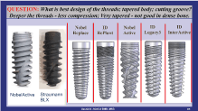 preferred features of an implant regarding threads, taper & cutting grooves